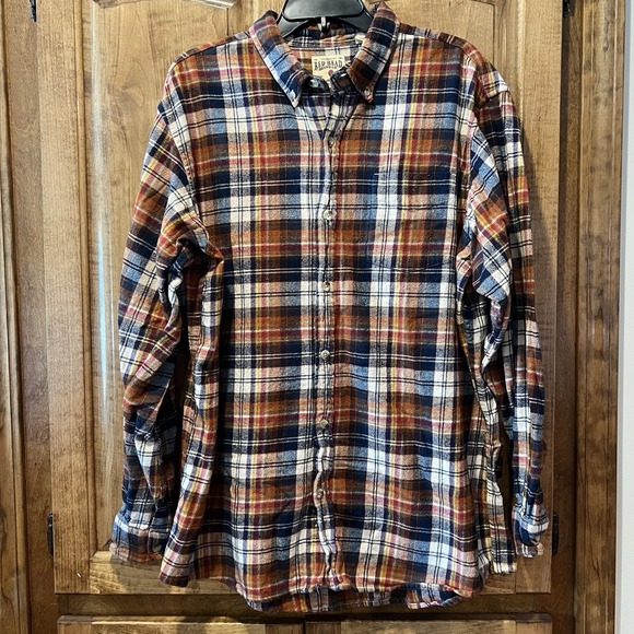 Red Head Brand Long Sleeve Button Up Flannel Mens XL Plaid Brown Blue - Picture 1 of 7